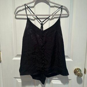 Shinestar Black Silk Top with Front Buttons - Size Large